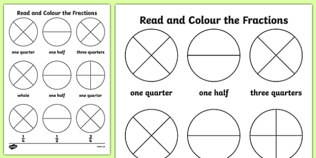 Year 1 Read and Colour a Fraction Worksheet / Activity Sheet