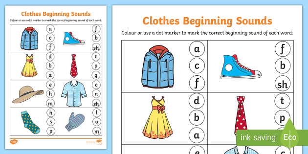 clothing beginning sounds worksheet teacher made
