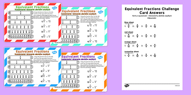 Equivalent Fractions Challenge Cards Polish Translation