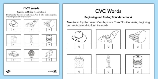 cvc words beginning and ending sounds letter a worksheet