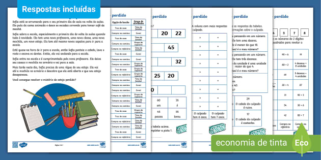 O mistério do estojo perdido - matemática (teacher made)