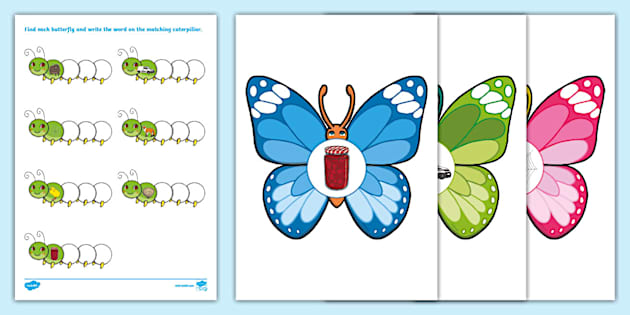 Phase 3 Phonics Word Caterpillars And Butterflies - Twinkl