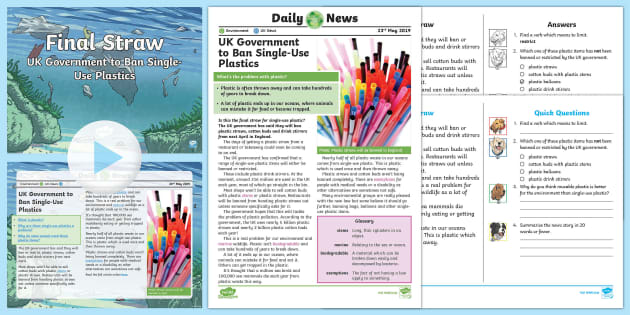 UKS2 Plastic Straw Ban Daily News Resource Pack   T UKN 760 UKS2 Plastic Straw Ban Daily News Resource Pack English Ver 2 