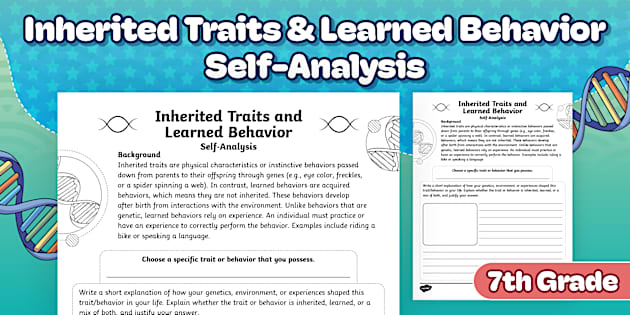 Seventh Grade Inherited Traits and Learned Behavior Self-Analysis Worksheet