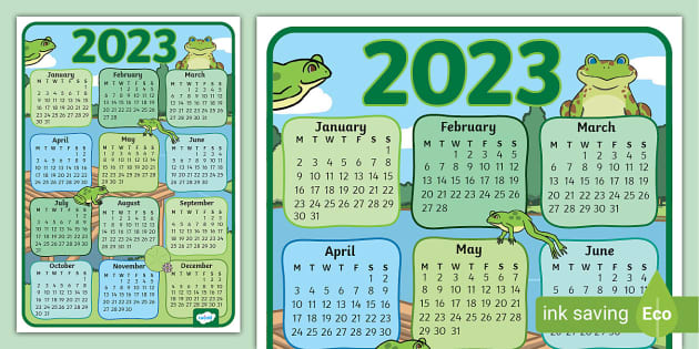 FREE! - Frog Themed 2023 Wall Calendar