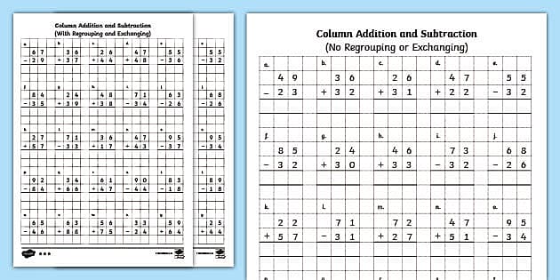 2 digit column addition and subtraction worksheet worksheet
