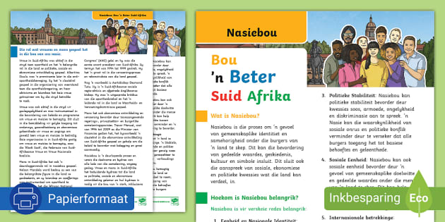 Nasiebou In Suid-Afrika Inligtingsteks (teacher made)