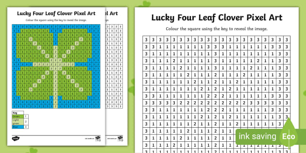 FREE! - Lucky Four Leaf Clover Pixel Art Template - Twinkl