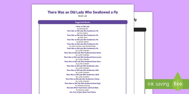 There Was An Old Lady Who Swallowed A Fly Book List