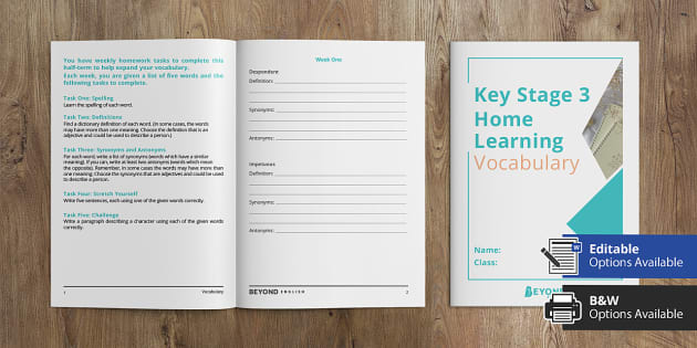 Home Learning Vocabulary Booklet, KS3 Vocabulary