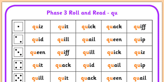 Phase 3 qu Phoneme Roll and Read Mat - phase 3, roll, read ...