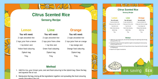 Citrus Scented Rice Edible Sensory Recipe (teacher made)