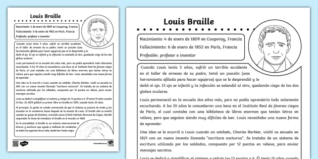 Hoja De Información Louis Braille Teacher Made Twinkl