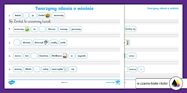 Wiosna | Zdania | Ułóż zdania o wiośnie - Twinkl