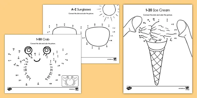 Printable Summer Dot To Dot Worksheets Art Activities