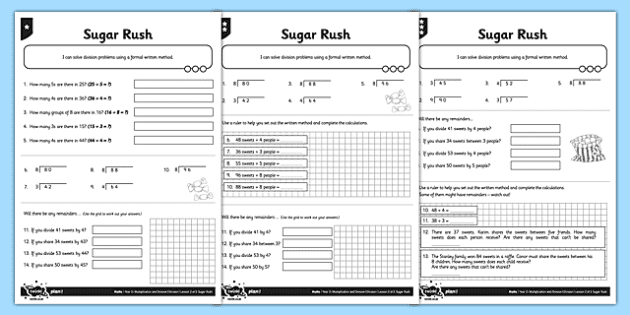 short division year 3 bus stop division worksheet pack