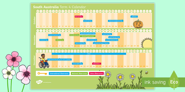 South Australia Term 4 Calendar (Hecho por educadores)