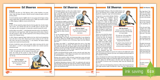 ed sheeran biography ks2