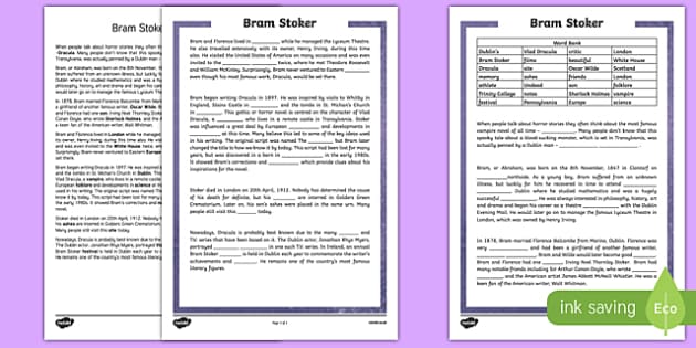 Cloze procedure 6th class Bram Stoker Easy to print