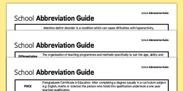 FREE! - School Abbreviation Guide (for Parents) - Twinkl