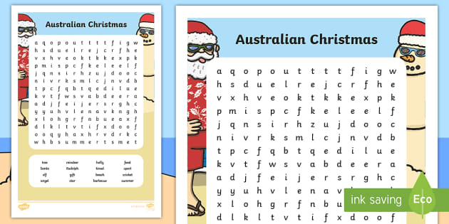 Australian Christmas Word Search - Vocabulary, word list
