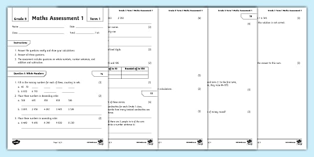 Grade 5 Maths - Term 1 - Assessment 1(CAPS Aligned)