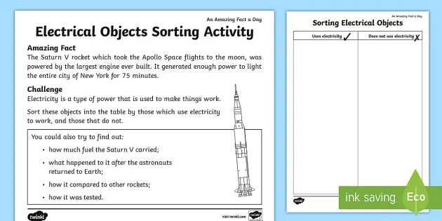Electrical Objects Sorting Worksheet / Worksheet