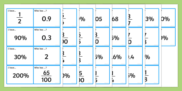 Fractions Decimals and Percentages Loop Cards