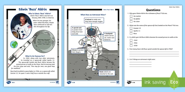 buzz aldrin differentiated information worksheet