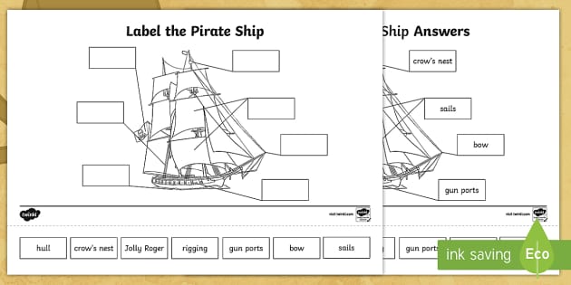 Pirates Worksheet Label The Pirate Ship Labels Resources