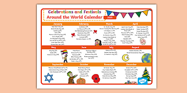 Celebrations and Festivals Around the World 2025 Calendar Display Poster