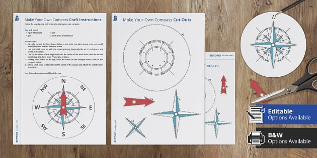 Make Your Own Compass Rose Worksheet, Geography