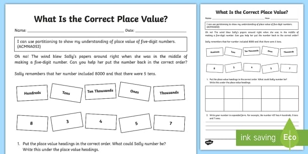 What Is the Correct Place Value Order? Open-Ended Worksheet ...
