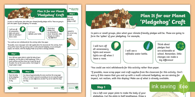 Plan It for our Planet Pledgehog Craft Activity - Twinkl