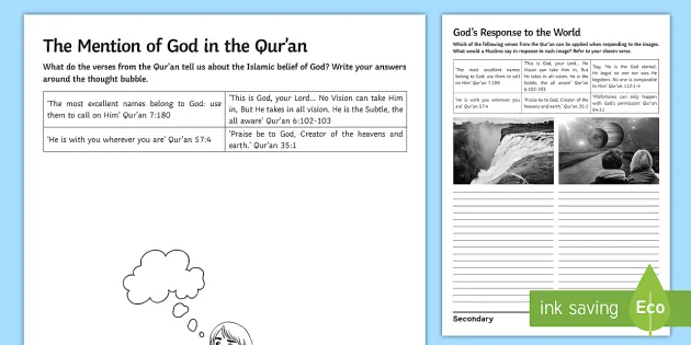 god and the qur an worksheet worksheets teacher made