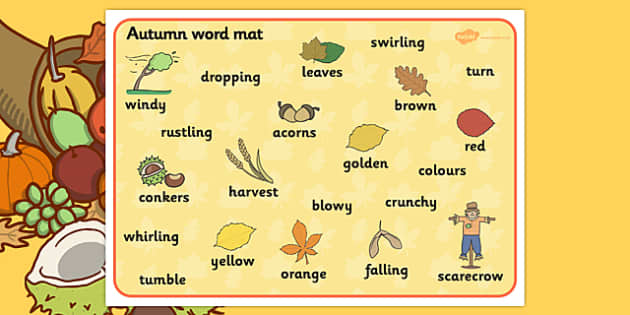 Autumn Word Mats - Word mat, Harvest, Autumn, seasons, A4, display, harvest