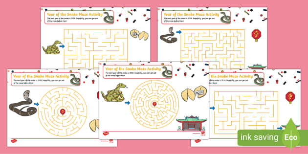 FREE! - Year of the Snake Maze Activity Worksheets - Twinkl