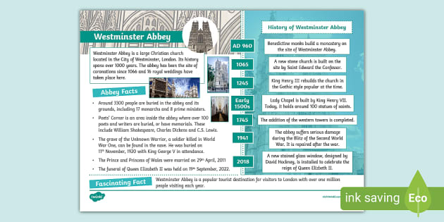 Westminster Abbey Fact File History KS2 Twinkl