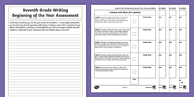 Seventh Grade Beginning of the Year ELA Writing Assessment