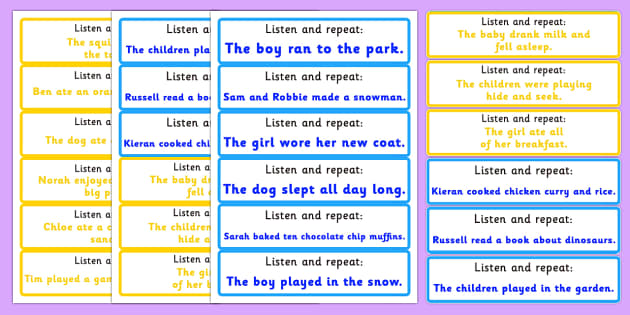 Listen and Repeat 6 and 7 Word Sentence Cards (teacher made)