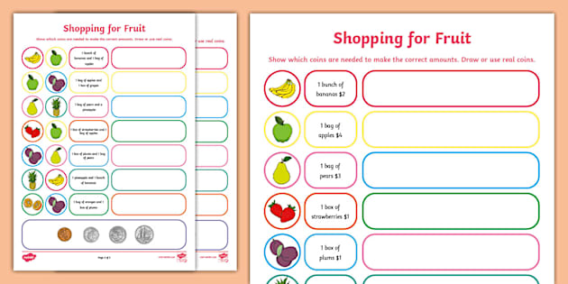 (Cayman Island Money) Shopping for Fruit Worksheet - Twinkl