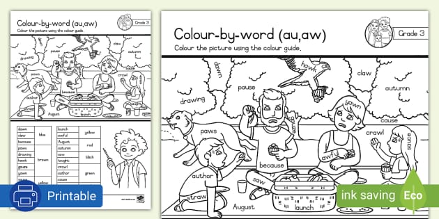 Grade 3 Phonics Colouring Page au,aw (teacher made) - Twinkl