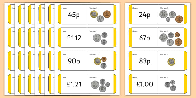 British UK Coin Value Loop Cards teacher made Twinkl