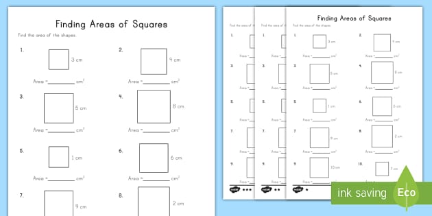 Finding Areas of Squares Differentiated Worksheet / Worksheets
