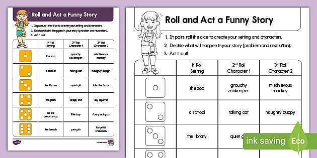 Roll and Act a Funny Story - Dramatic Play Activity - Twinkl