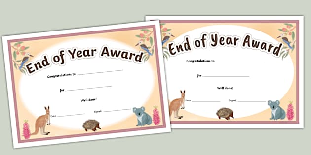 Home Among the Gum Trees End of Year Award Certificate