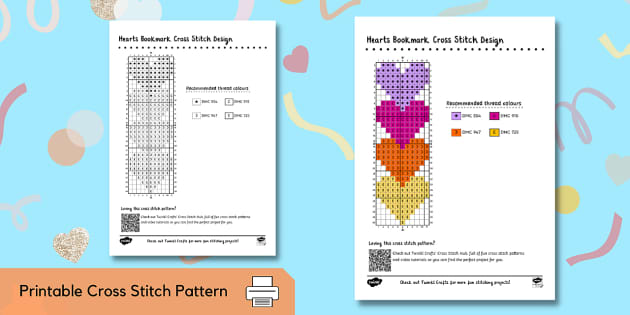 Hearts Bookmark Cross Stitch Craft Activity (teacher made)