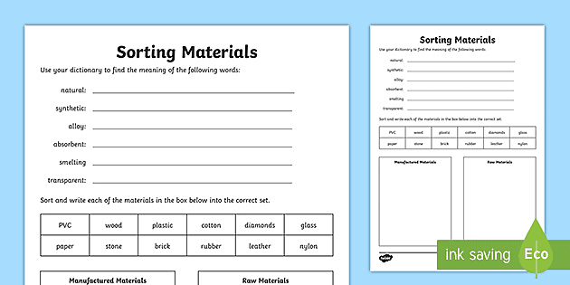 sorting materials worksheet teacher made primary resource