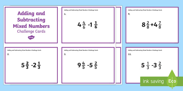 Adding And Subtracting Mixed Numbers Challenge Cards