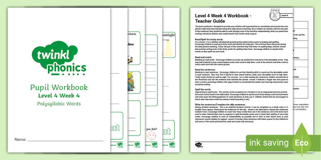 Polysyllabic Words Level 4 Week 4 Phonics Workbook - Twinkl